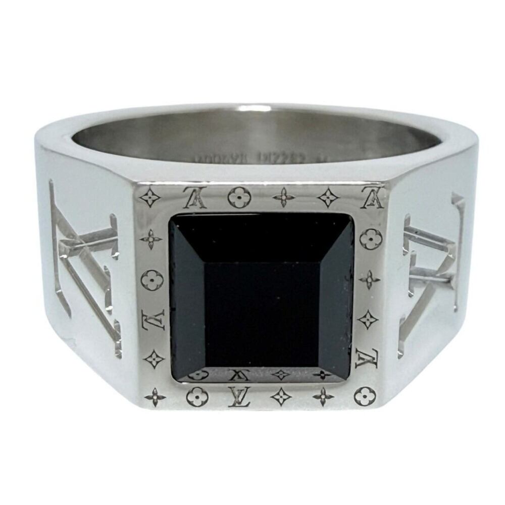 Louis Vuitton Men's Signet Ring, LV, Onyx, Size 19 (M)